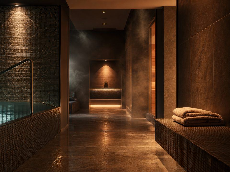 Discreet spa and sauna placeholder image, not a specific venue.